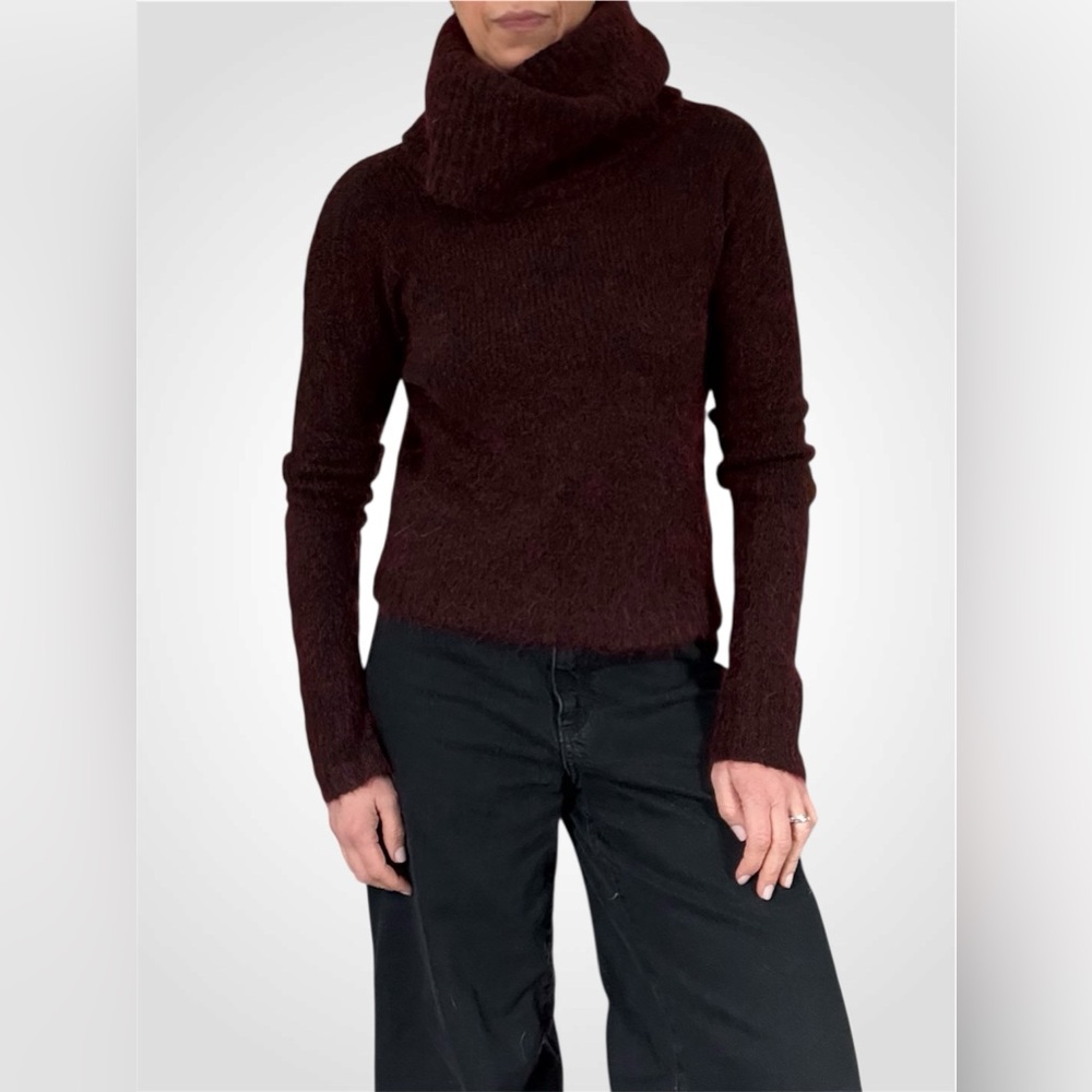 Alice + Olivia Gavin Cowl-Neck Pullover Knit Fuzzy Wool Sweater